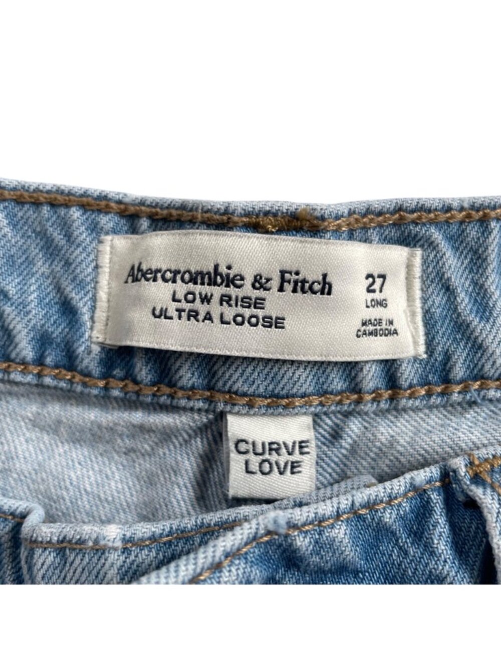Abercrombie & Fitch Curve Love Low Rise Ultra Loose Jeans 27L Frayed Hem Light - Picture 5 of 9